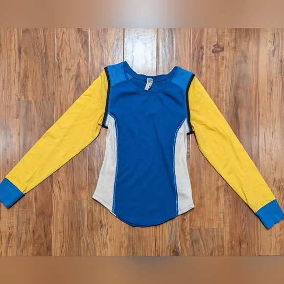 Free People Fancy That Long Sleeve T-shirt Women's‎ Medium Colorblock Ribbed - Picture 2 of 6